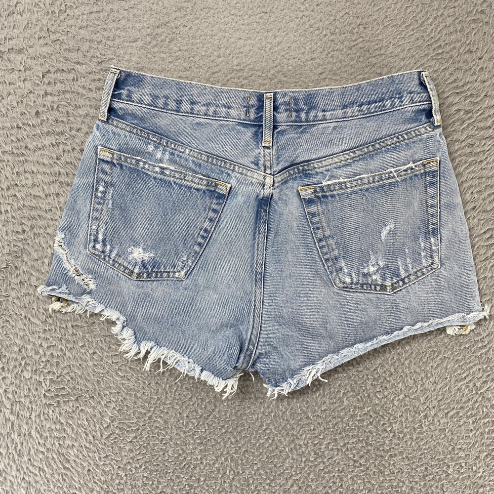 AGOLDE Parker Denim Shorts Womens 27 Blue High Rise Button Fly Cutoff Distressed - Picture 12 of 14
